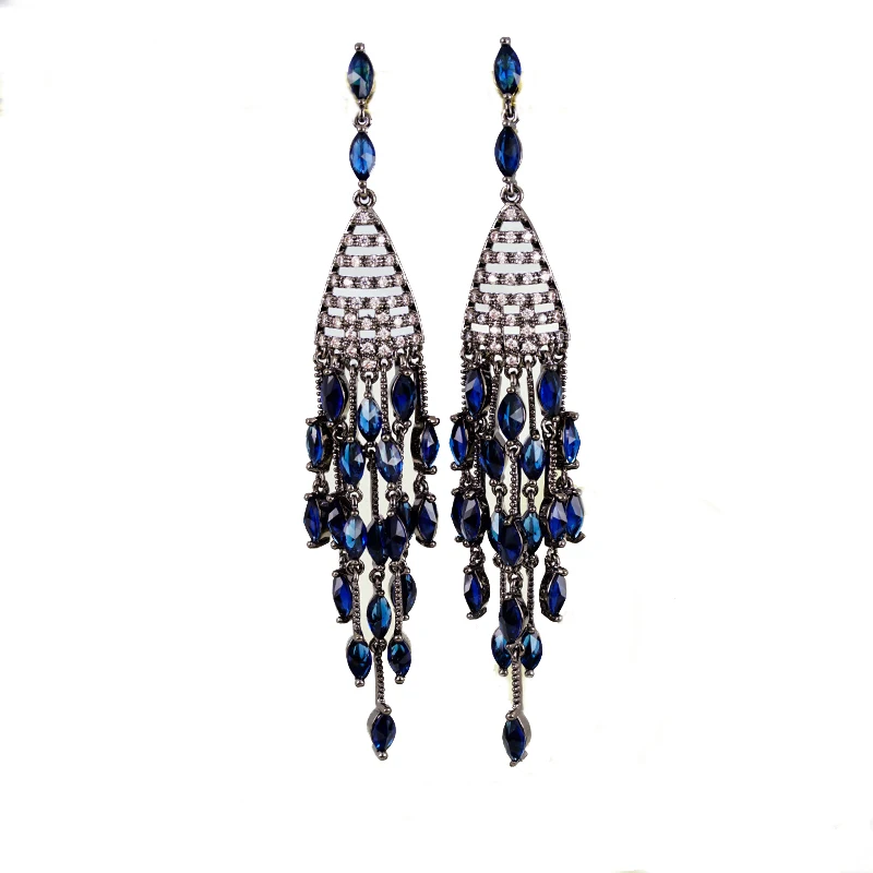

zq Elegant French Earrings Retro High-Grade Tassel Earrings Black Gold Temperamental Earrings Women Free Shipping