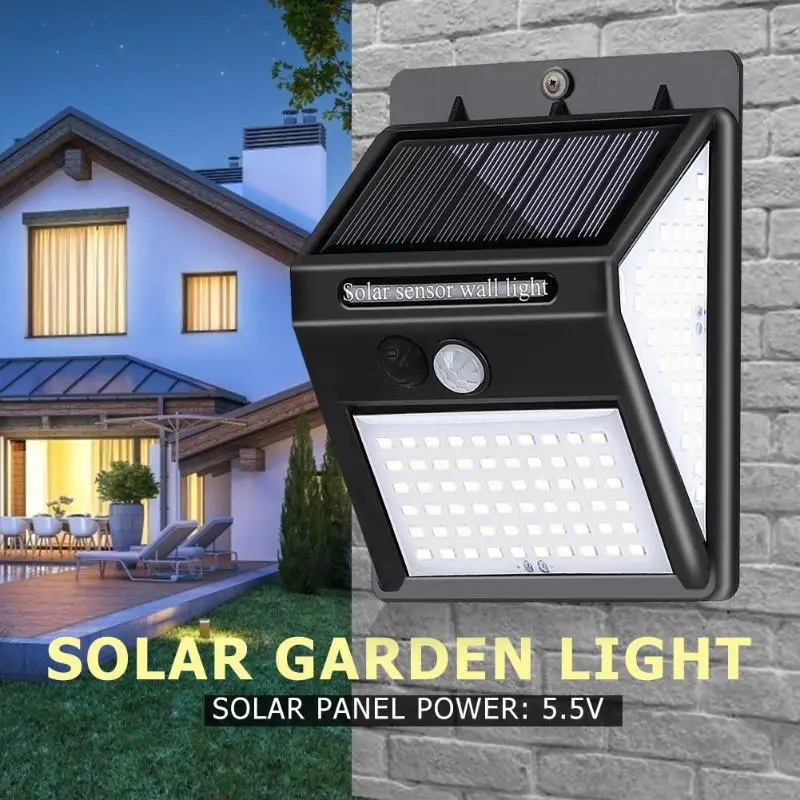 Двусторонний 140 светодиодный светильник на солнечных батареях настенный с