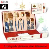24pcs gold dinnerware set knife fork spoon 1810 stainless steel cutlery set flatware set dishwasher safe tableware set gift box
