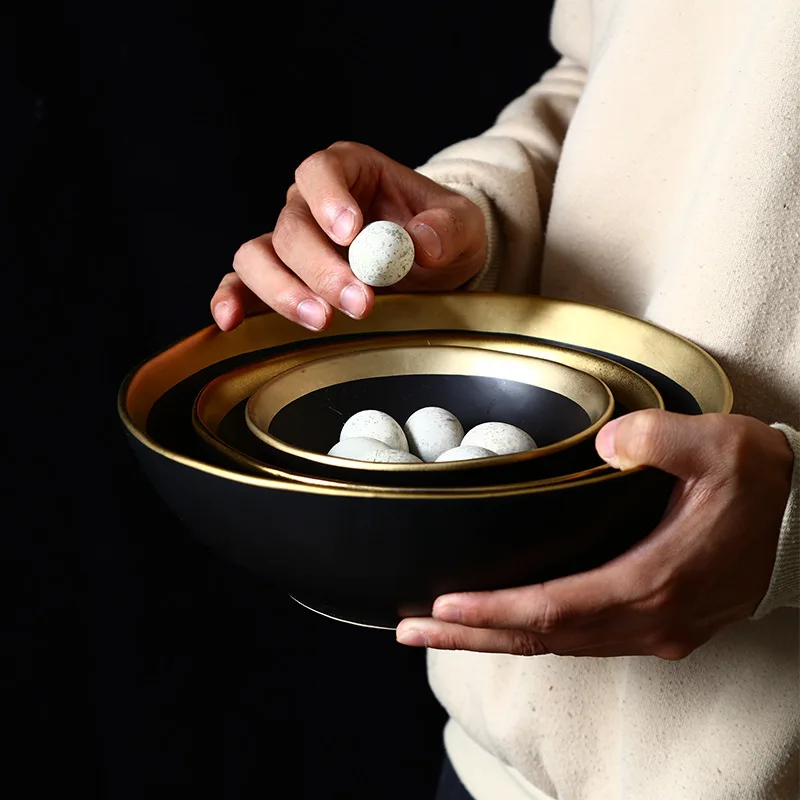 Позолоченная керамическая посуда оригинальная твердая цветное блюдо миска для