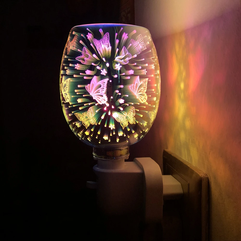 

3D Effect Fireworks Glass Night Light Electric Oil Warmer Wax B-urner Home Office Incense Oil Warmer Aroma Decorative Night Lamp