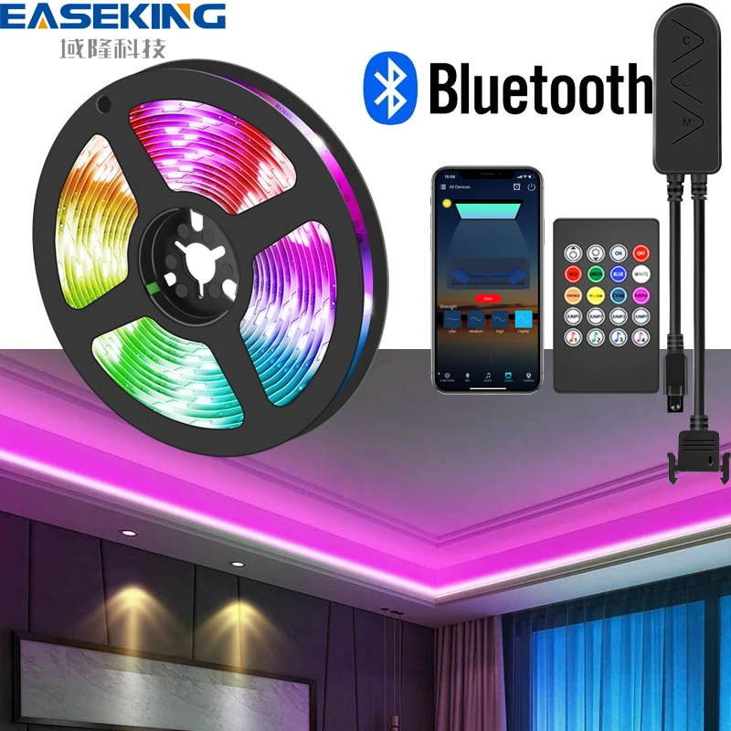 

Easeking LED Strip Lights, 50ft 5050 Bluetooth RGB Flexible LED Lights with IR Remote Controller and Power Supply for Bedroom