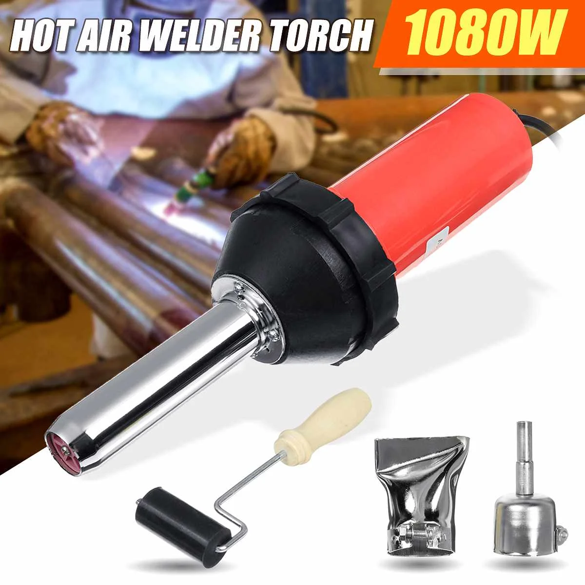 220V 1080W Hot Air Guns Plastic Welders Torch Heat Tools Kit with 2 Nozzle +Roller+Adapter Welding Machine | Инструменты