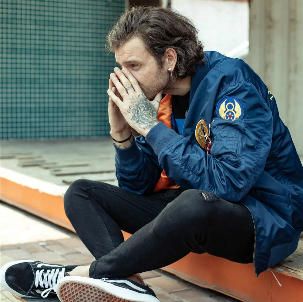 Мужская летная куртка SMN синяя осенняя бомбер для пилота бейсбол бадминтон