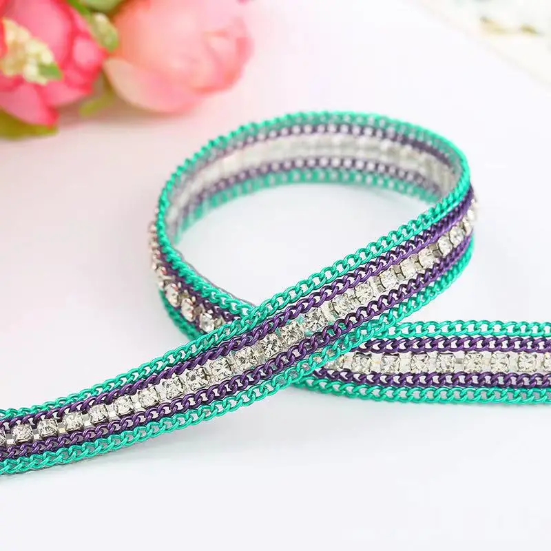 

Hotfix Rock Diamond Crystal Ribbon Trimming 11MM Width Rhinestone Chain Tape Fabric Applique Banding for Accessories