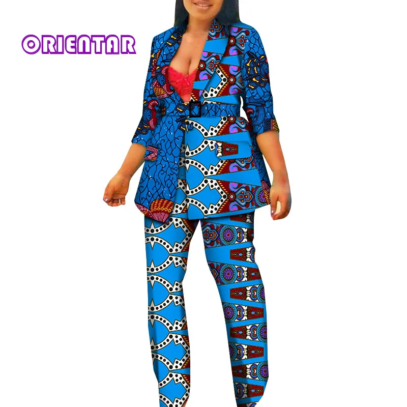2 Pieces Sets African Top and Pants Women Suits African Print Bazin Riche Women Cotton African Style Clothing Plus Size WY6670