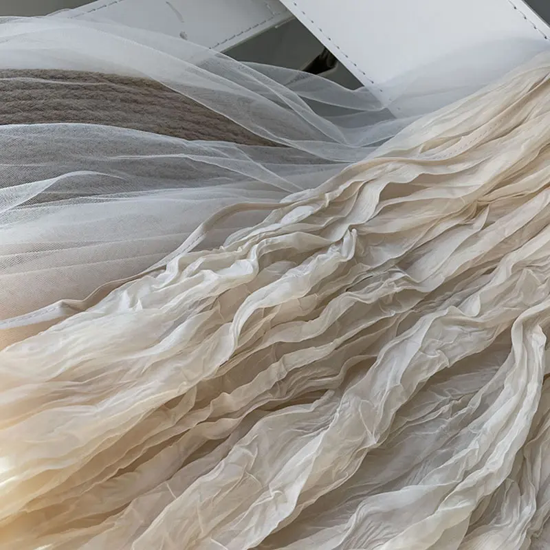 

XITAO Irregular High Waist Patchwork Mesh Skirt Women Clothes 2021 Spring Summer New Fashion Elastic Waist Pleated Skirt GCC4395