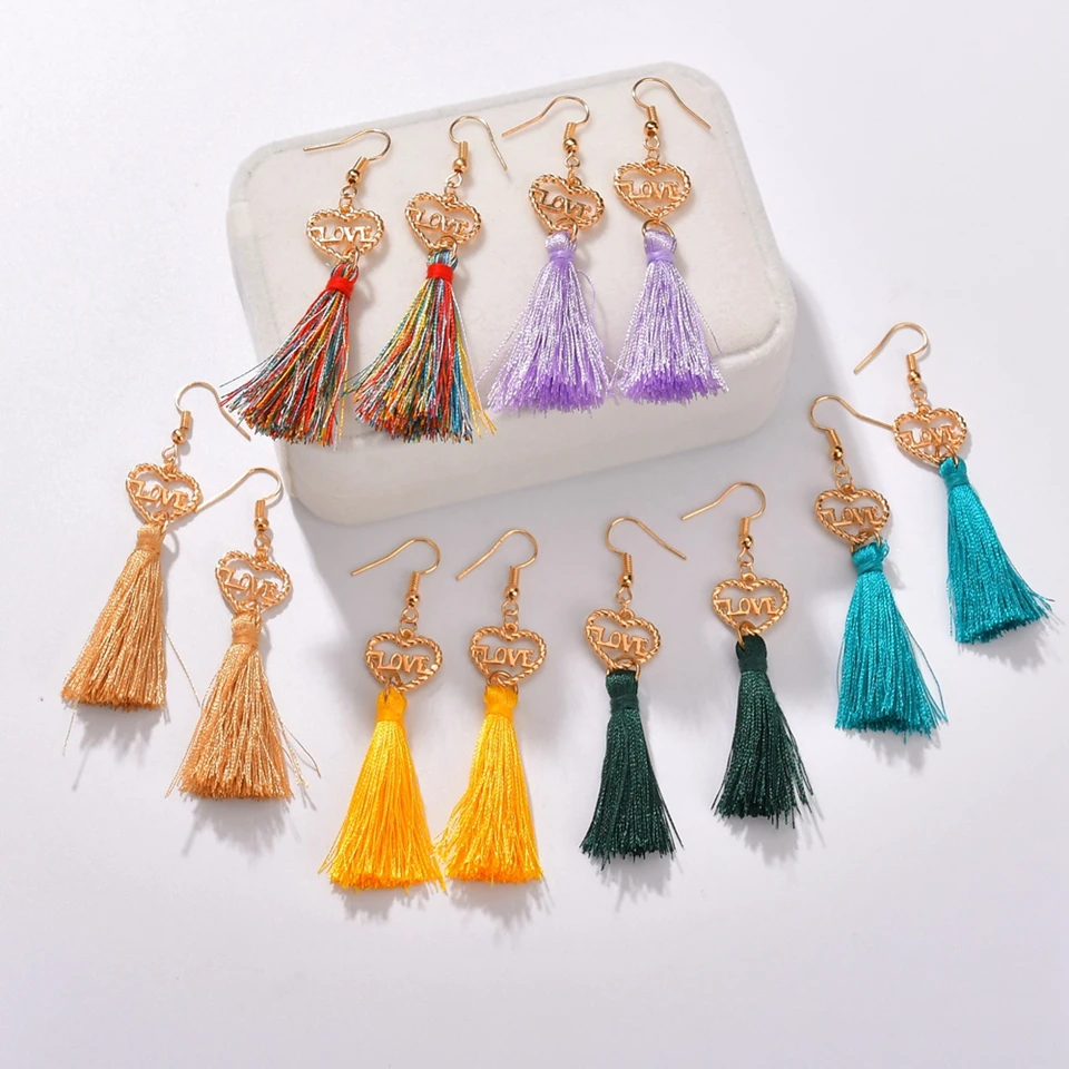 Женские длинные серьги-подвески в стиле бохо красные серьги из хлопка и шелка с