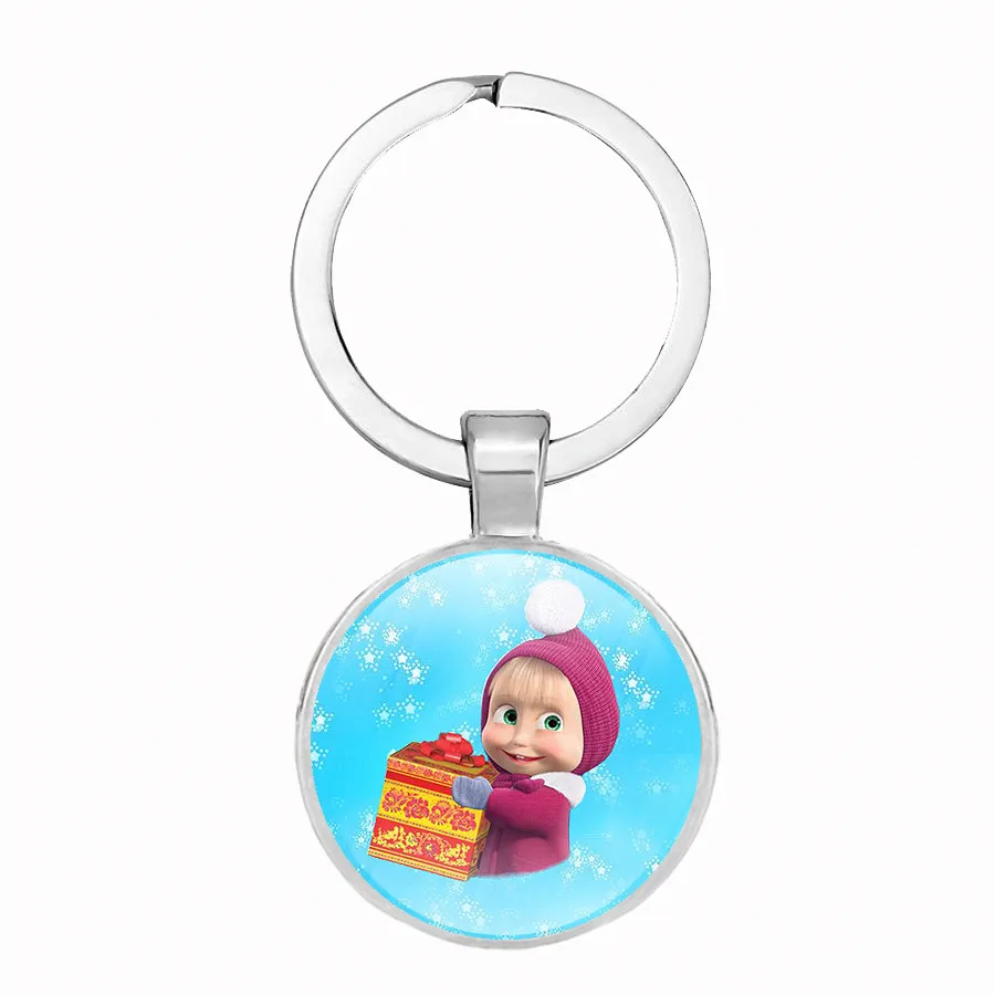 Cartoon Russia Masha Keychains Glass Cabochon Keyrings Fashion Hanging Accessories Key Hoder Creative Gift for Kids Bear Jewelry | Украшения