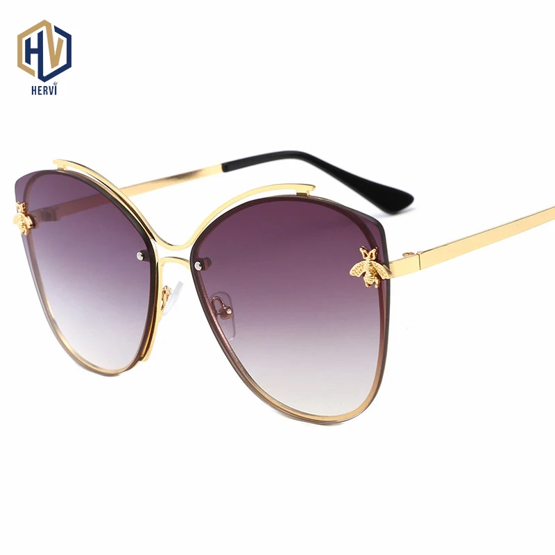 

Retro Fashion Frameless Sunglasses Men Women Bee Sun Glasses Metal Personality Half Frame Simple Black Brown Eyewear