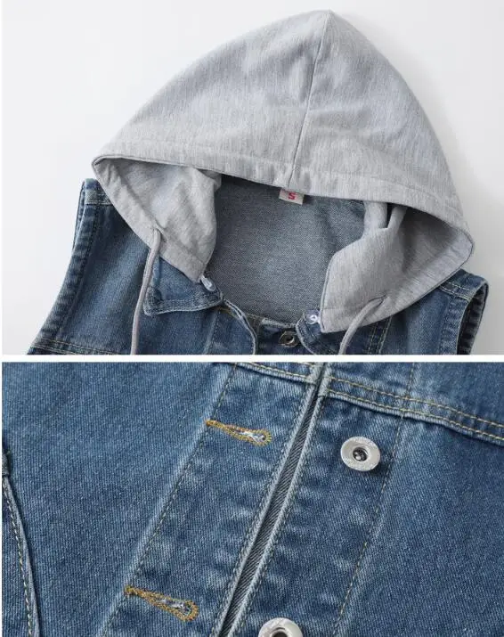2020 new female denim vest jacket big yards short paragraph hooded pocket sleeveless | Женская одежда