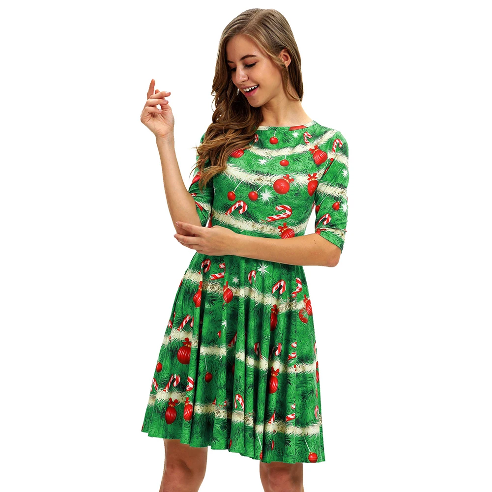

Платье женское Плиссированное с рождественским принтом, мягкое вечернее мини-платье-трапеция для путешествий, с рукавом до локтя, притален...