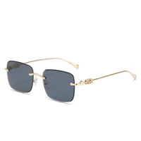 rimless cutting lens personality sunglasses vintage women trend metal shade sun glasses uv protection uv400
