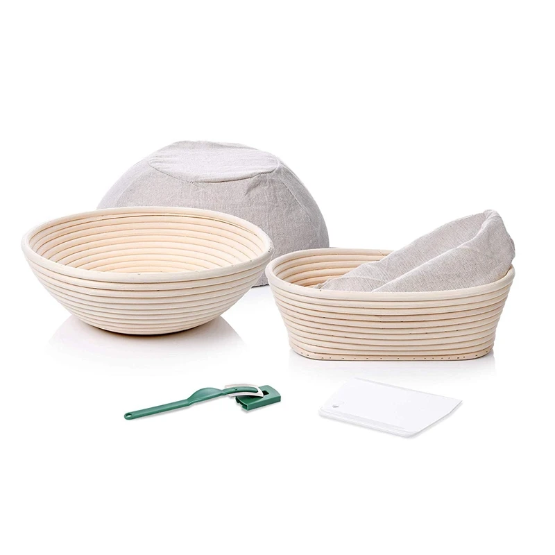 

6-Piece Preserved Bread Basket 22.86cm Round + 25.40X15.24cm Oval Sourdough Baking Kit Bread Scraper,The Perfect Choice for Arti