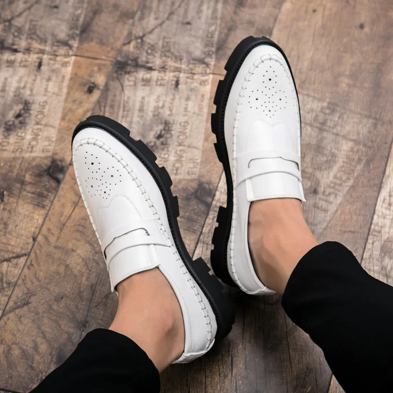 Men's Leather Casual Shoes NEW Non-Slip Thick Sole Business Designer Loafers Luxury Breathable Wedding Dress | Обувь