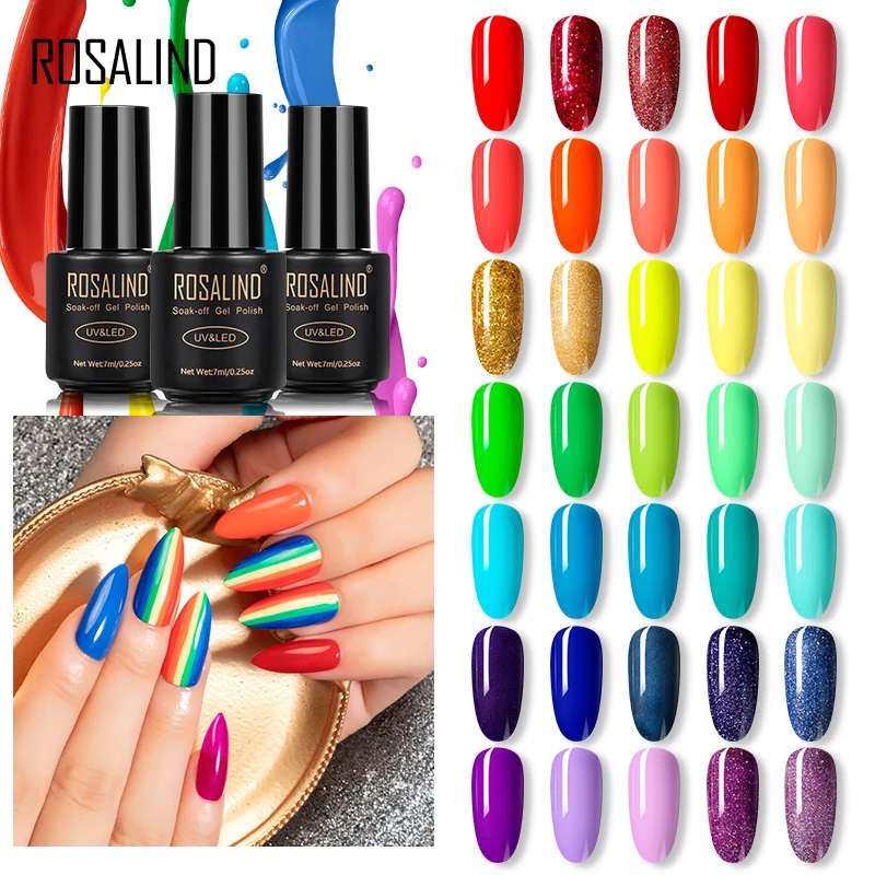 

ROSALIND 7ML Rainbow Color Gel Nail Polish Semi Permanent UV Lacquer Gel For Manicure Art Design Varnish Matt Base Top Coating