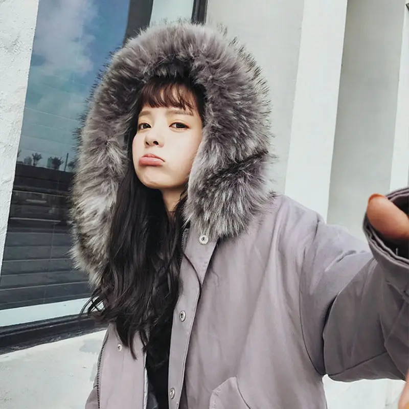 Черная зимняя куртка Женское пальто с меховым капюшоном и воротником длинная