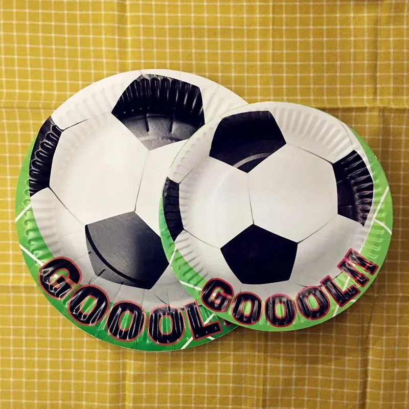 10pcs 9inch plates Вечерние одноразовые столовые приборы с героями мультфильмов, футбольные флаги, коробки для конфет, подарочные пакеты для дня рождения, Детские вечерние украшения - Цвет: 10pcs 9inch plates