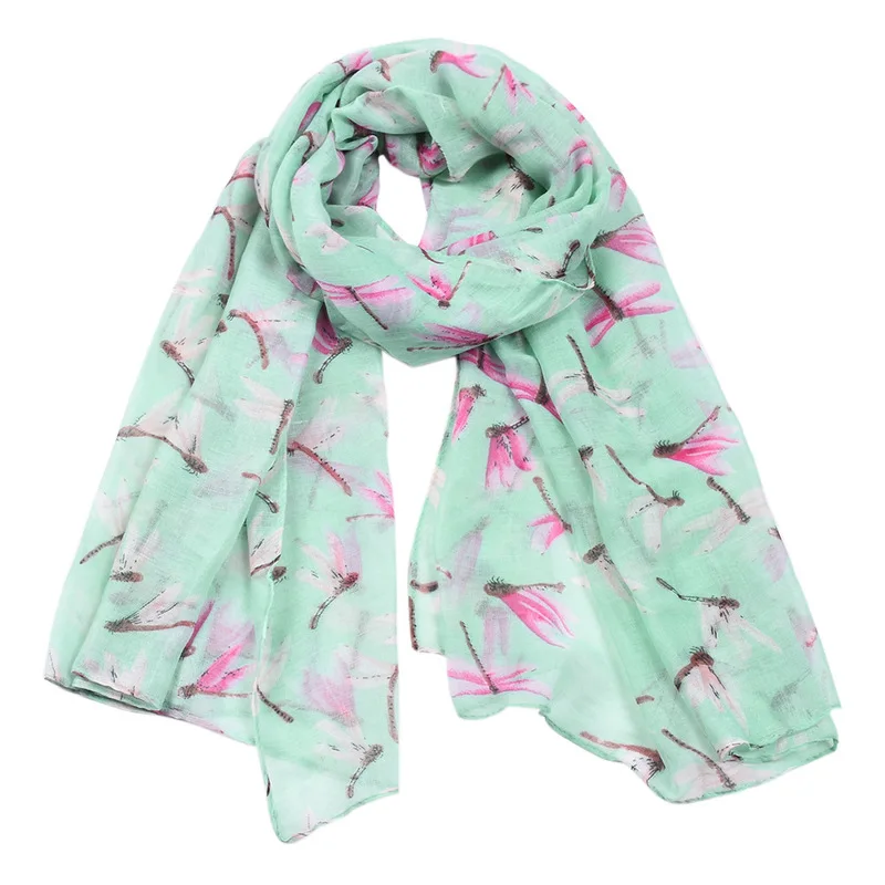 Женский Длинный шарф из вуали Amazon's модный пляжный с принтом стрекозы для лета
