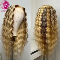brown blonde lace front wig deep wave curly human hair frontal wigs 13x413x6 highlights malaysian remy hair pre plucked 150