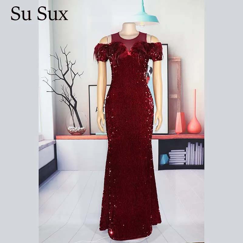 Африканские вечерние платья для женщин с блестками вельветовое облегающее
