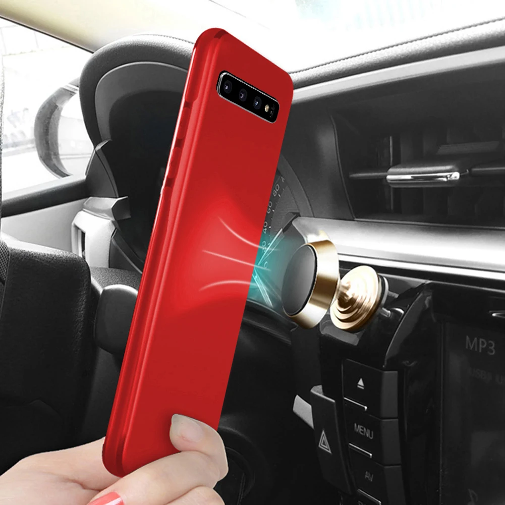Red Магнитный автомобильный чехол для телефона samsung Galaxy S10 Plus S10e huawei P30 mate 20 mate 30 Pro Магнитная пластина Мягкий ТПУ противоударный чехол - Цвет: Red