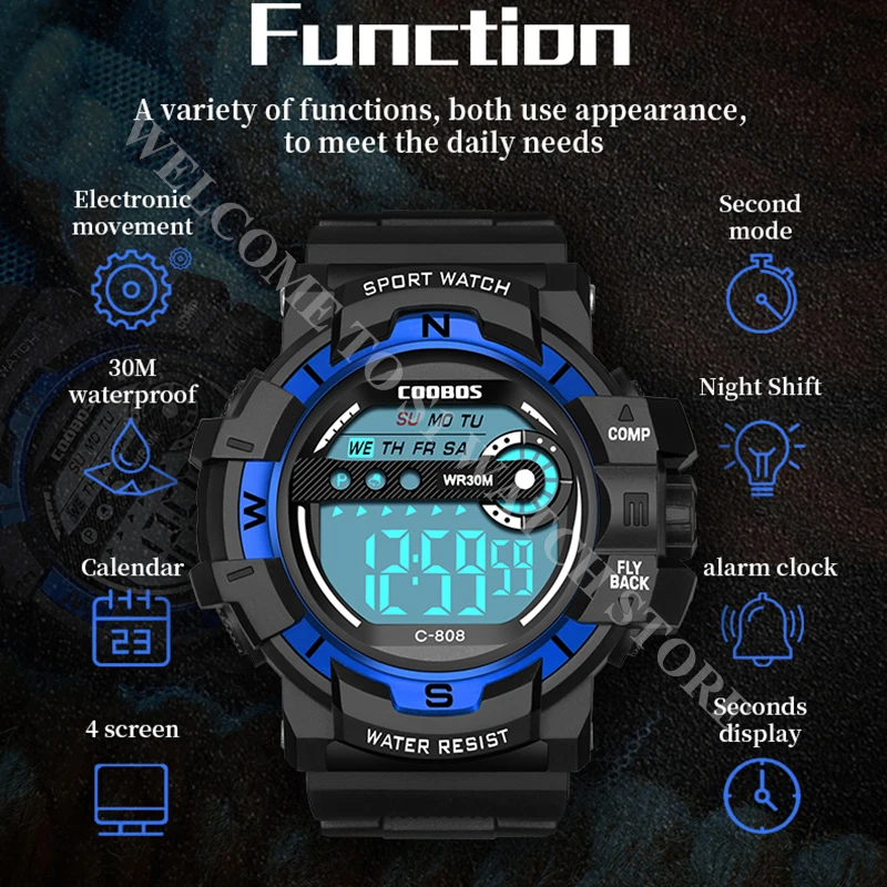 Часы наручные мужские электронные роскошные спортивные светодиодные светящиеся