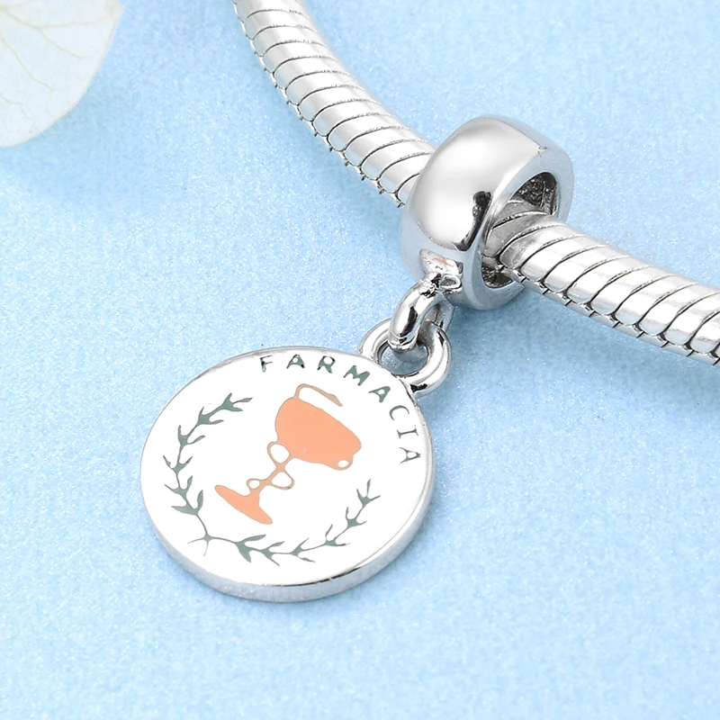 Модные бусины-подвески из стерлингового серебра 925 пробы с буквами farmacia подходят