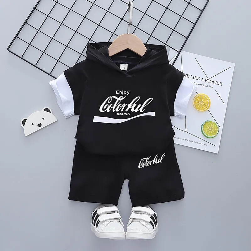 

Summer Toddler Baby Boys Fashion Casual Clothing Set Infant Clothes Letter Hooded T-shirt + Shorts 2PCS Suit Children Tracksuit