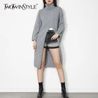 Пуловер женский вязаный TWOTWINSTYLE, осенний, Повседневный, однотонный, с разрезами по бокам, с высоким воротником и длинными рукавами