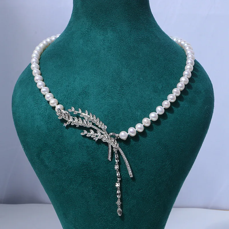 

Freshwater pearl wheat ear tassel necklace women 210326-17