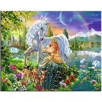 oil paint by numbers unicorn and girl paintings on canvas with frame coloring for drawing adults picture decoration living room