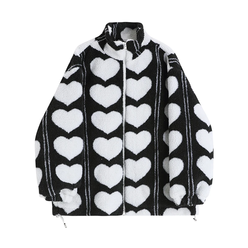Love Pattern Imitation Lambswool Cotton Jacket Women Autumn Winter Clothes Loose Long-sleeve Blouse Female Cotton-padded Jacket