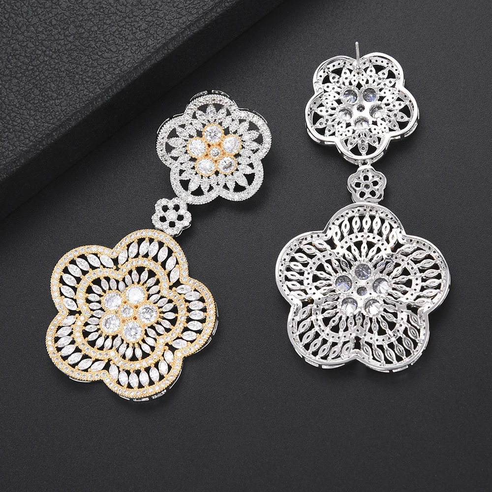 

KellyBola Luxury Noble Gorgeous Big Flowers Pendant Necklace+Dangle Earrings Jewelry Set for Women Bridal Wedding Jewelry Sets