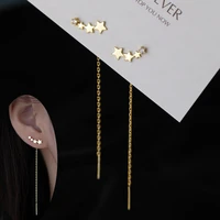 womens lovely simple stylish star drop earrings shiny white zircon exquisite versatile female long chain tassel earring gifts