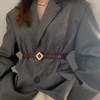 fashion leather thin belt for women metal rhombus buckle waist strap designer female trouser dress coat decoration waistband