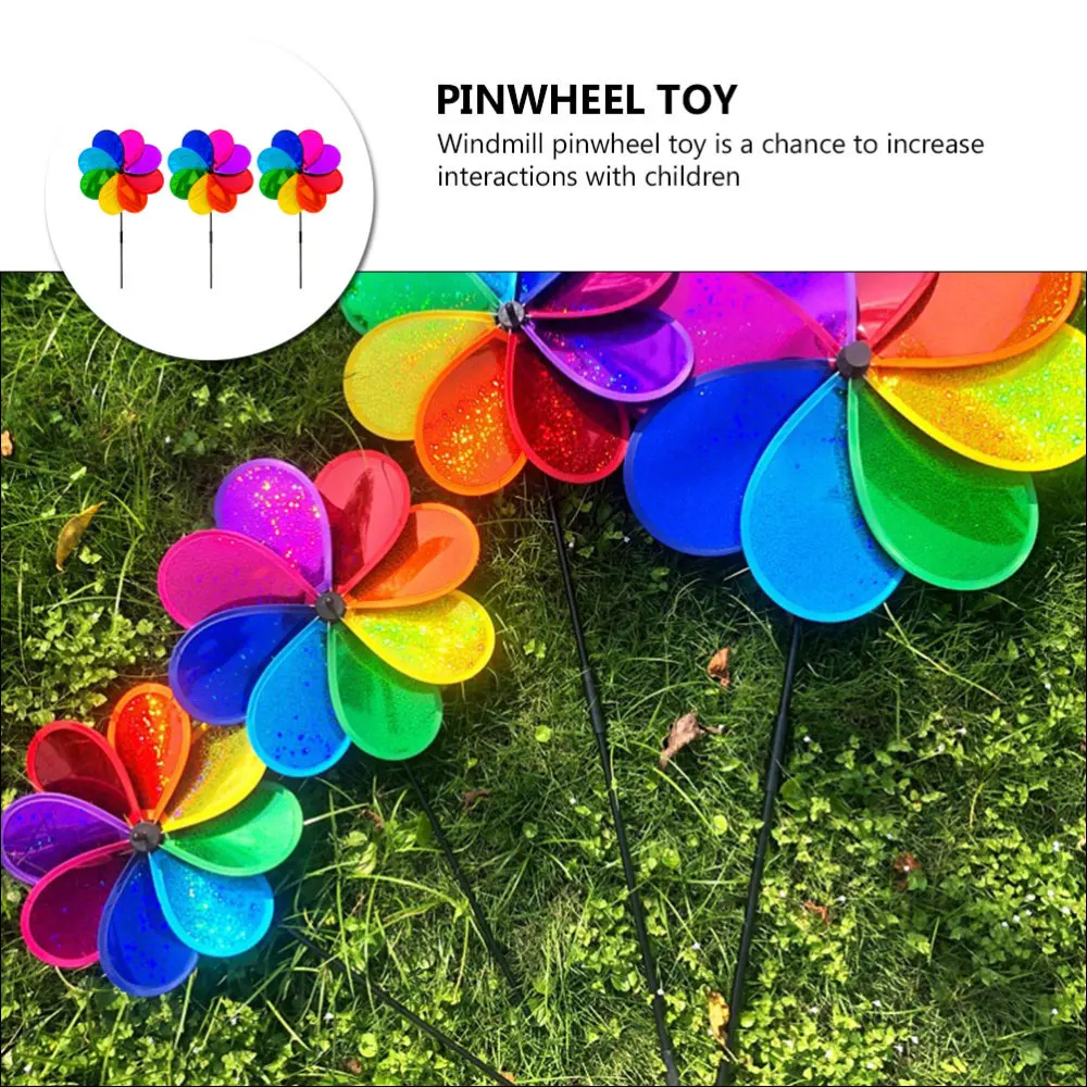 

3Pcs Playful Kids Windmill Children Outdoors Decor for Courtyard Colorful