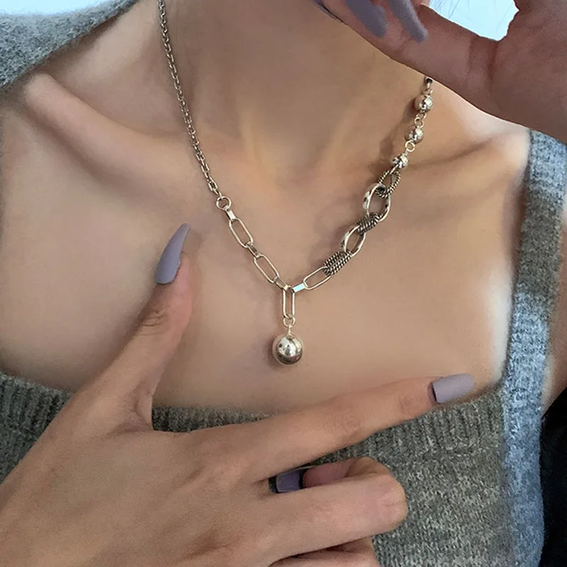 

S925 Sterling Silver Necklace for Women Spherical Simple O-shaped Clavicle Chain Light Luxury Necklace Jewelry Wholesale