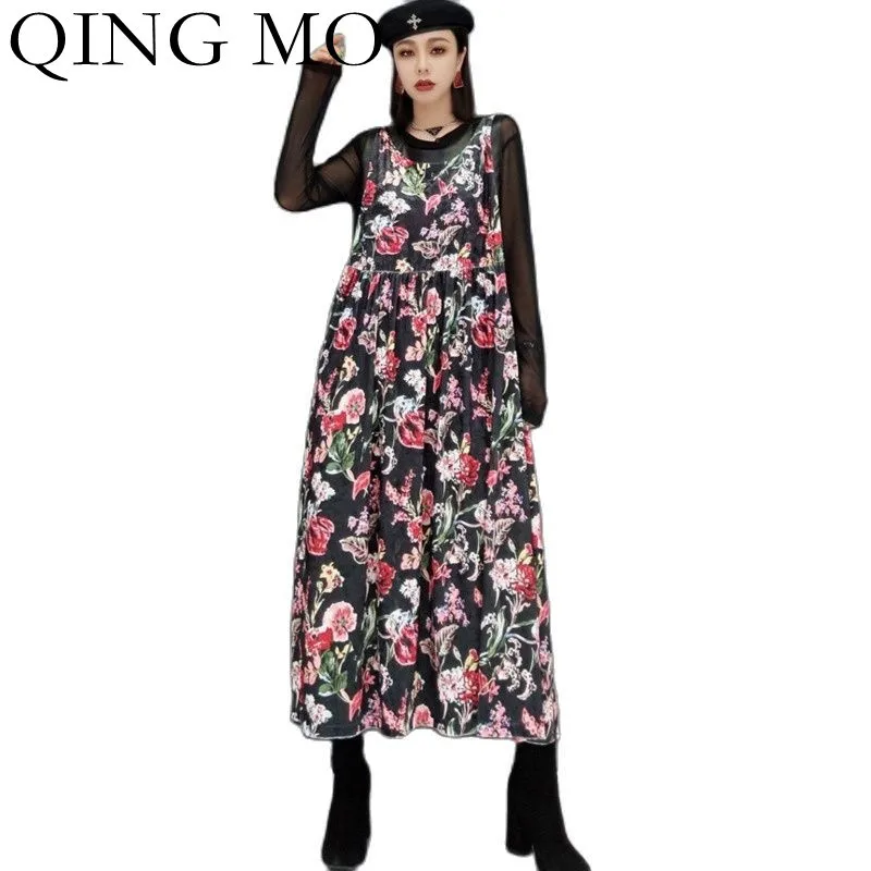 

Женское платье без рукавов QING MO, свободное тонкое платье-пуловер красного и зеленого цвета, лето 2021