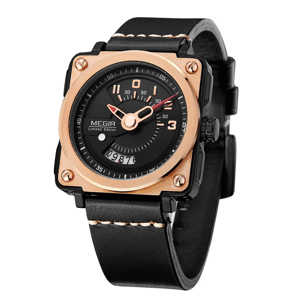 Часы Megir мужские Кварцевые водонепроницаемые прямоугольные деловые с квадратным