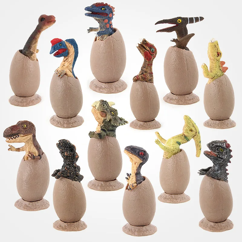 

12Pcs/Set Jurassic Broken Shell Dinosaur Egg Model with Base Velociraptor Triceratops Static Children's Educational Toys Figures