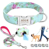 3pcslot personalized nylon dog collar leash poop bag set custom printed dog collars free engraved id nameplate dog accessories