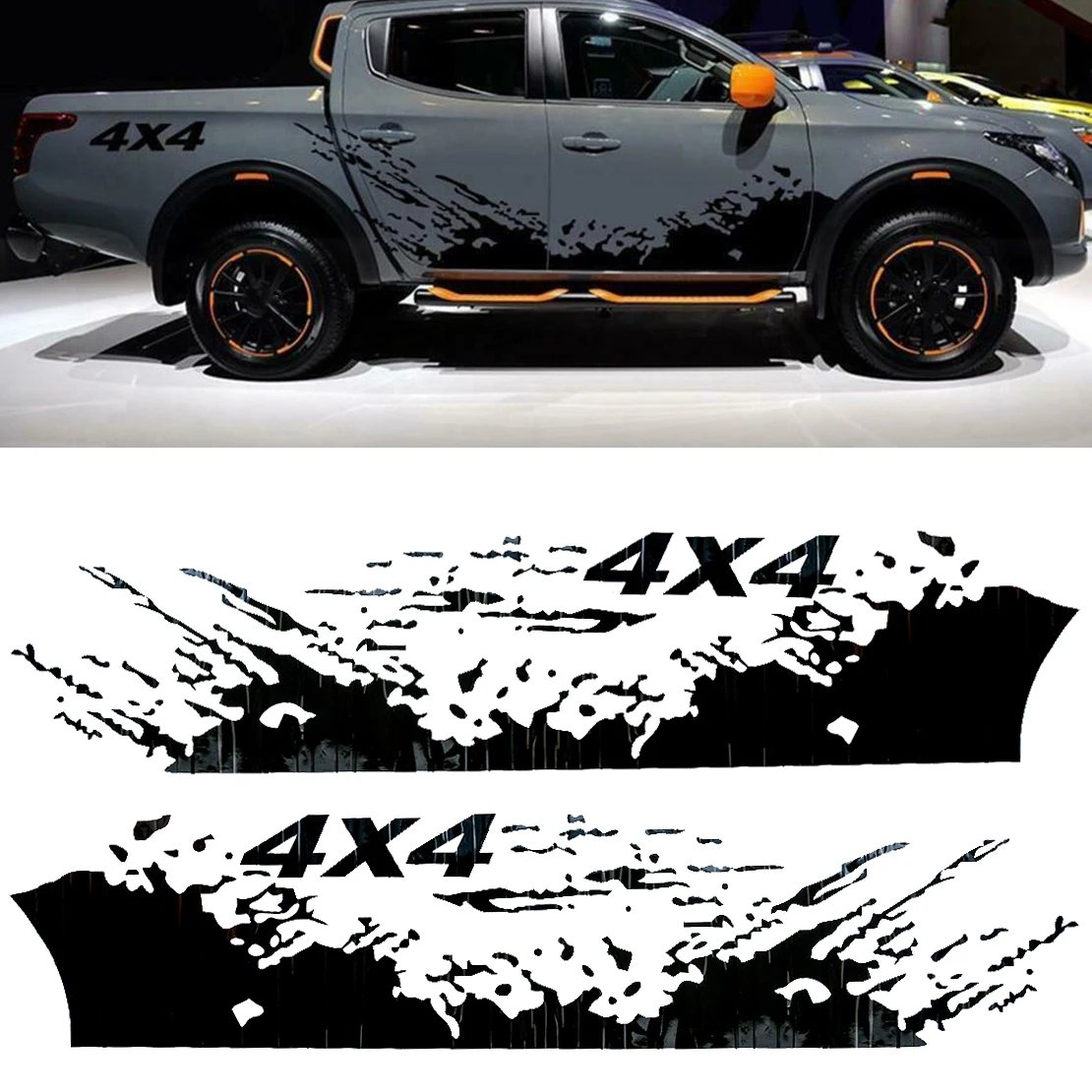 

1 Pair Black Vinyl Car Exterior Left&Right Side Body Splash Graphic Decal Stickers Fit for 4X4 Truck Off Road Pickup