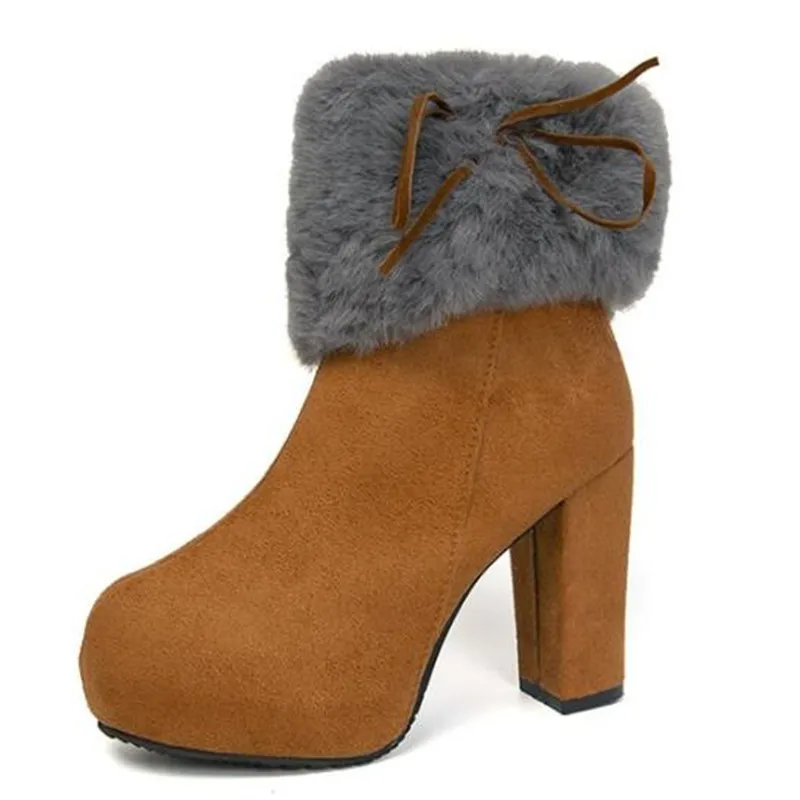 

Plus size plus velvet warm women's boots winter new high-heeled thick-heel riding boots womens shoes platform snow boots women