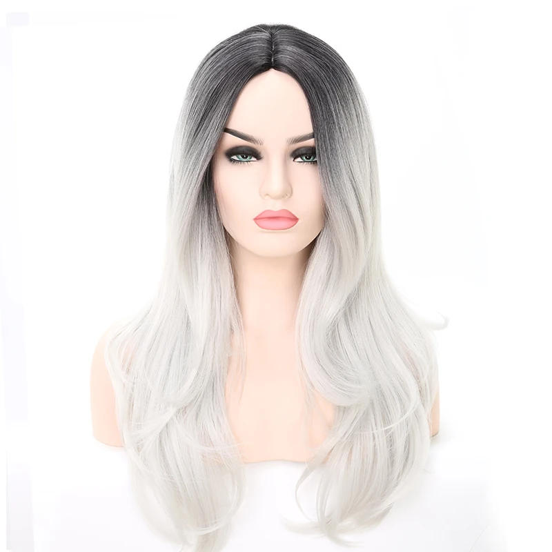 LANYI волосы 2 тона Омбре серый блонд синтетический парик для женщин средняя часть