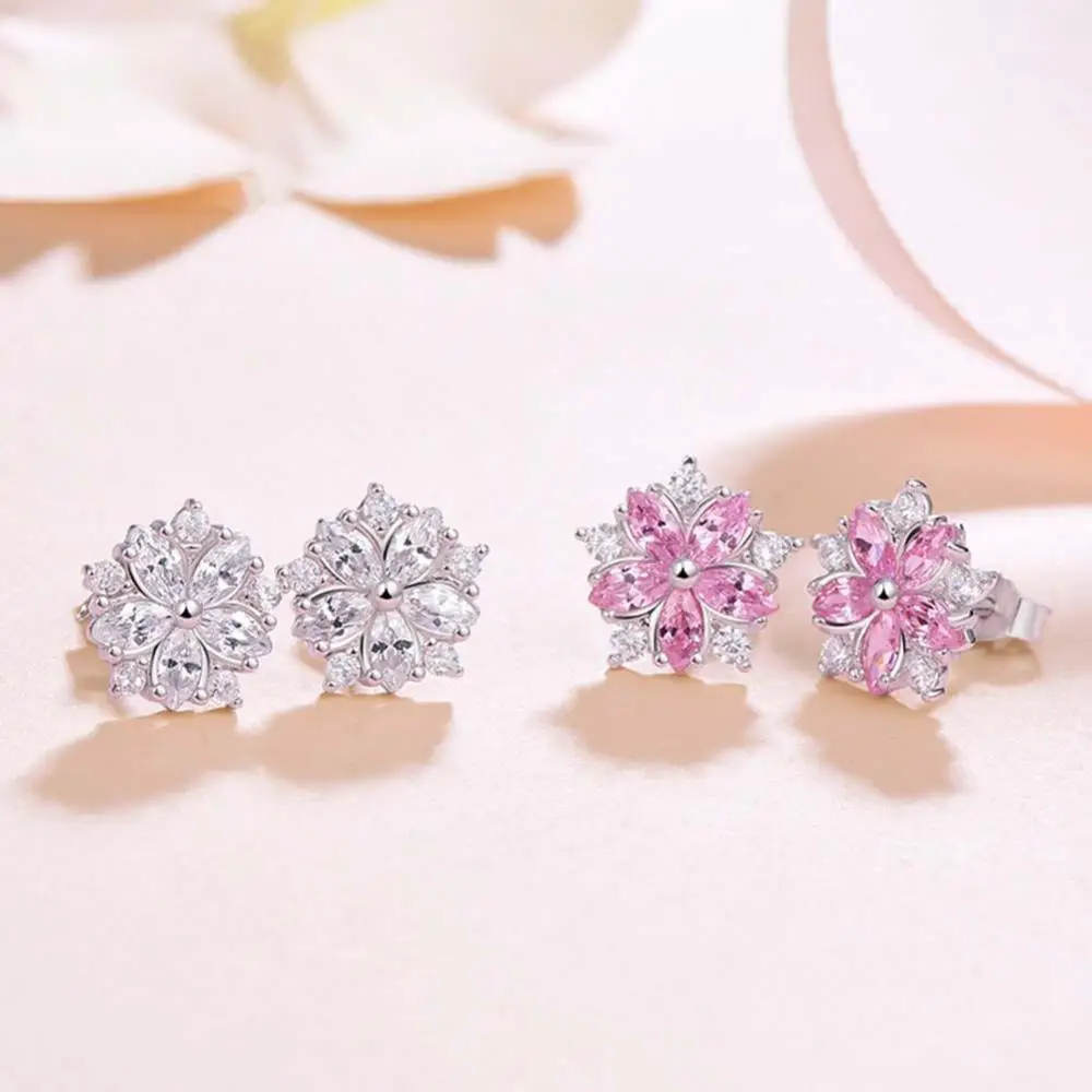 

Women Rhinestone Inlaid Sakura Flower Ear Stud Earrings Wedding Jewelry Gift