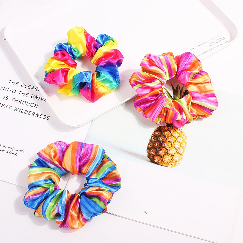 

1Pc Leopard Rainbow Color Scrunchie Elastic Hair Ties Skin-Friendly Summer Hair Accessories Hair Bands For Women Girls Hot Sale