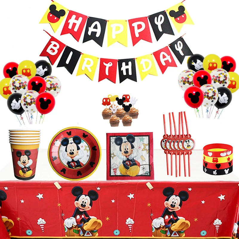 

Disney Cartoon Mickey Mouse Theme Cutlery Kids Party Decoration Birthday Party Baby Bath Cup Plate Party Supplies Dinner sets
