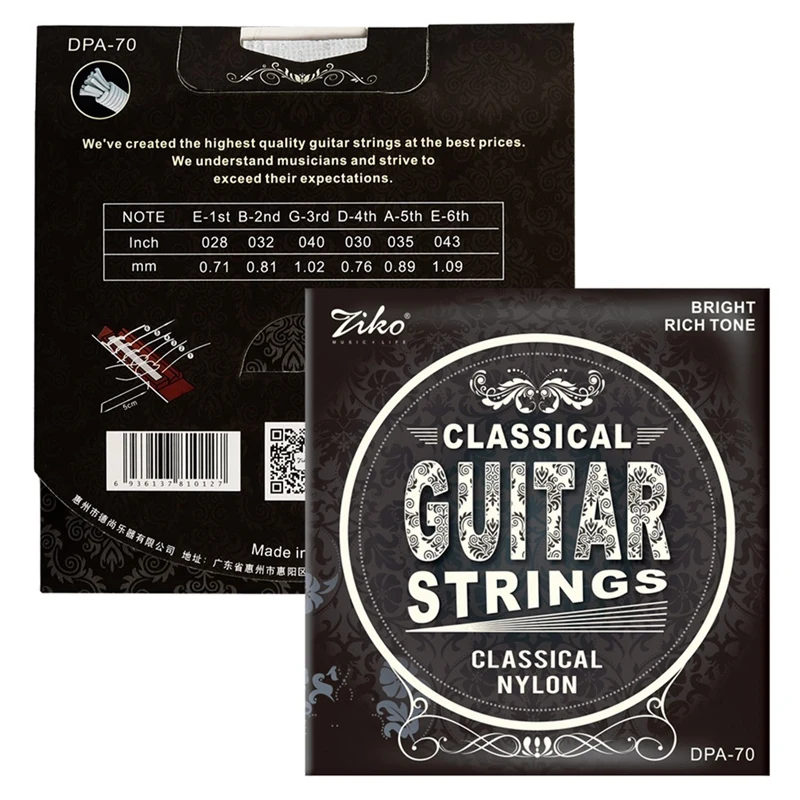 

Ziko Dpa-70 Classical Guitar Strings Nylon Core Silver Plated Copper Wound High Tension