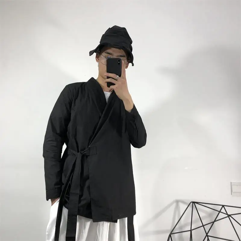 Men's Cardigan Coat Spring And Autumn New Harajuku High Street Hair Stylist Dark Casual Loose Large Coat